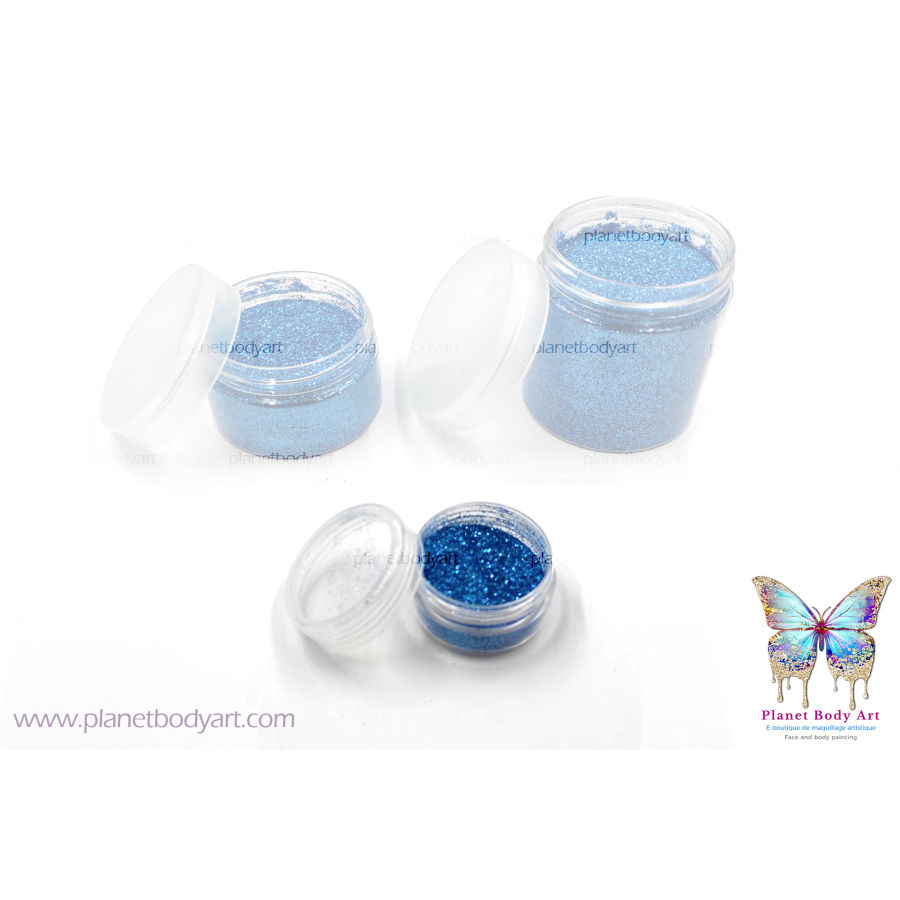 Bleu - Paillettes fines cosmétiques - en pot - Planet Body Art